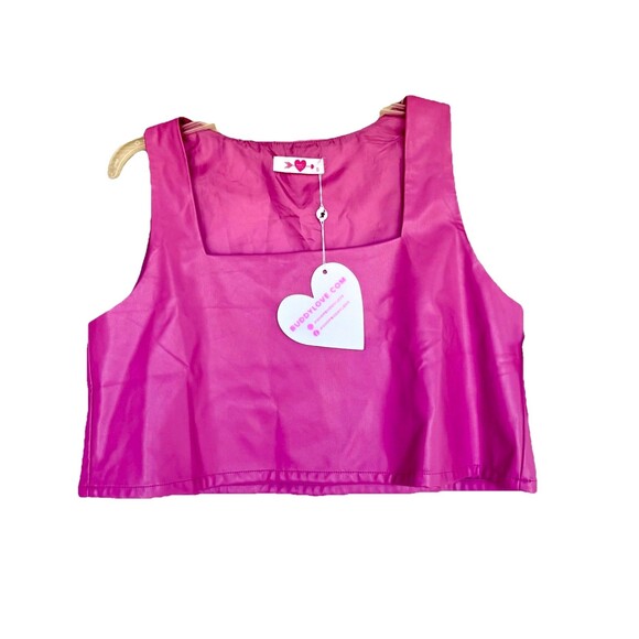 Buddy Love Manning Vegan Leather cropped tank top in Magenta Size M - Picture 2 of 5